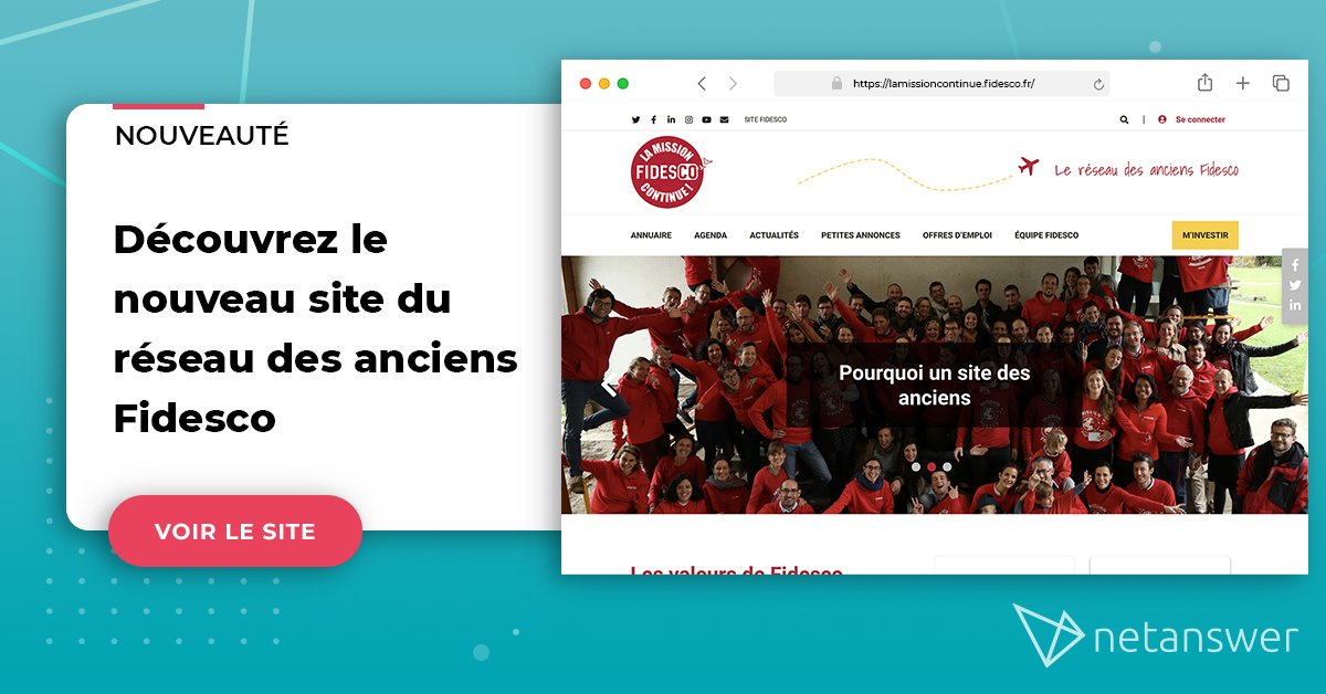 [NOUVEAUTÉ 📣]

Découvrez le nouveau site de Fidesco !  

lamissioncontinue.fidesco.fr

Merci d'avoir fait confiance à Netanswer !

#networking #alumni #reseau #communaute #NetAnswer