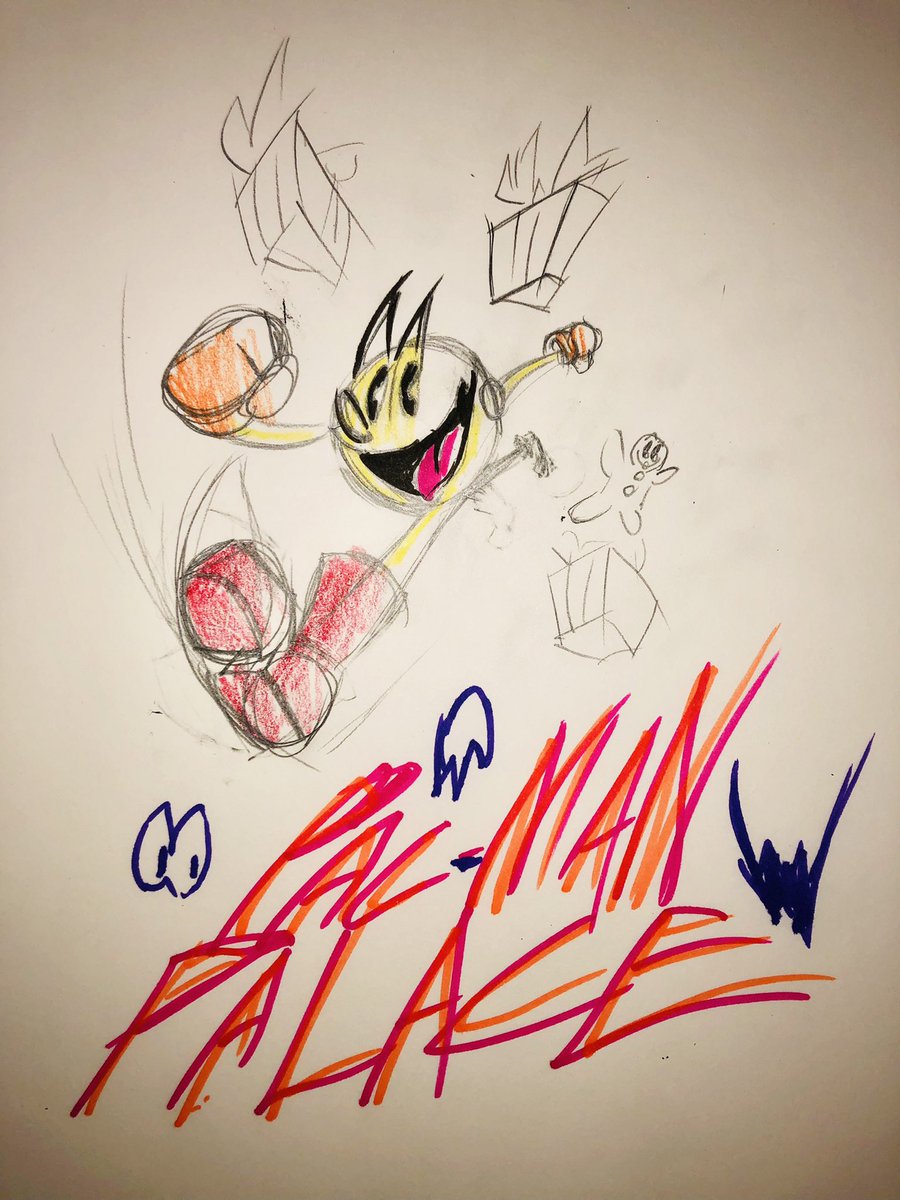 Couldn’t resist doing some little fan art sketch of <a href="/PacPalace/">PAC-MAN Palace</a>, regardless if Im far away from my home rn taking a vacation lol