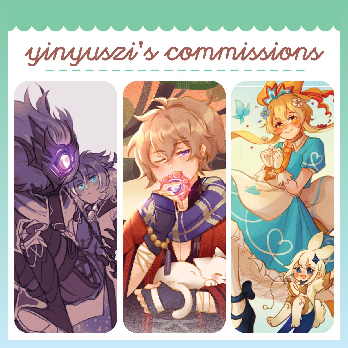 ✨🌈#commissionsopen!!!🌈✨
[RTs/Sharing highly appreciated!!]

Questions? DM or Email me at yinyuszii@gmail.com!
More info in replies and my .carrd ⬇️ 