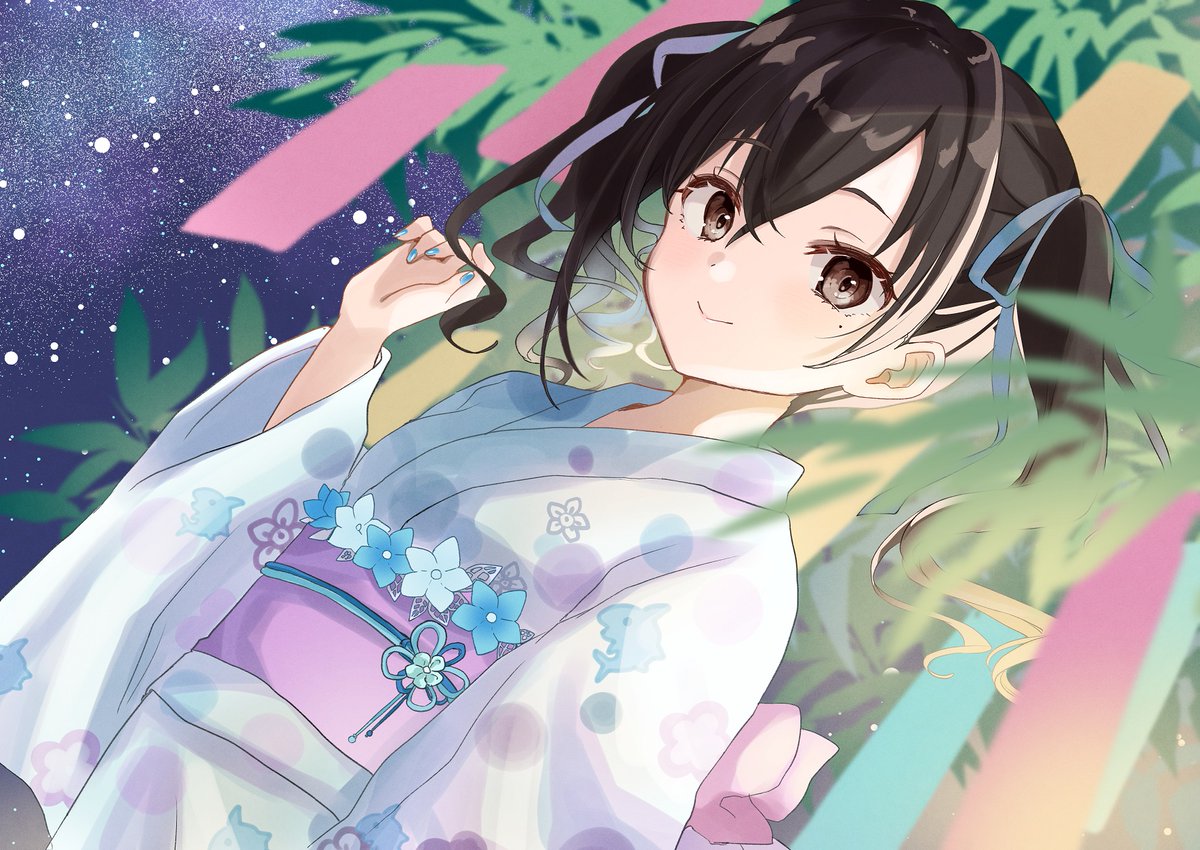 sunazuka akira 1girl japanese clothes tanabata kimono solo mole under eye mole  illustration images