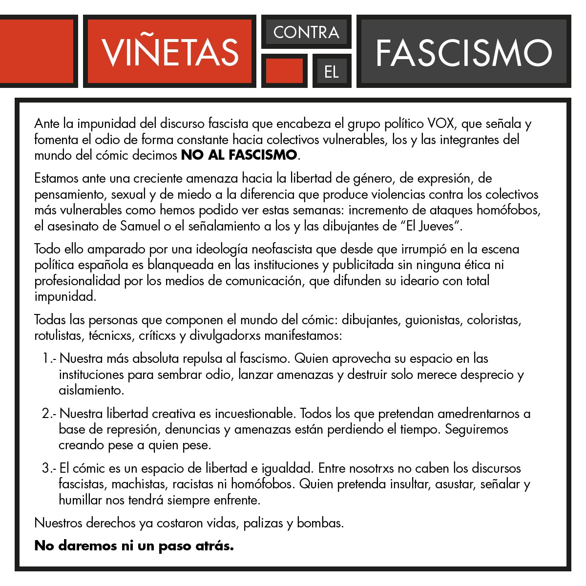 POMO_comics's tweet photo. sátir@s contra el fascismo!
ya somos +de 700 contra este peligroso y último avance en contra del humor y a raíz de la amenaza del "partido-democratico-del-fascismo" a la histórica revista @eljueves
#comicvsfascismo
súmate aquí, pequeñ@ sátir@ del humor! 👇 https://t.co/YIFascVJEr https://t.co/G3Kbqvptm9