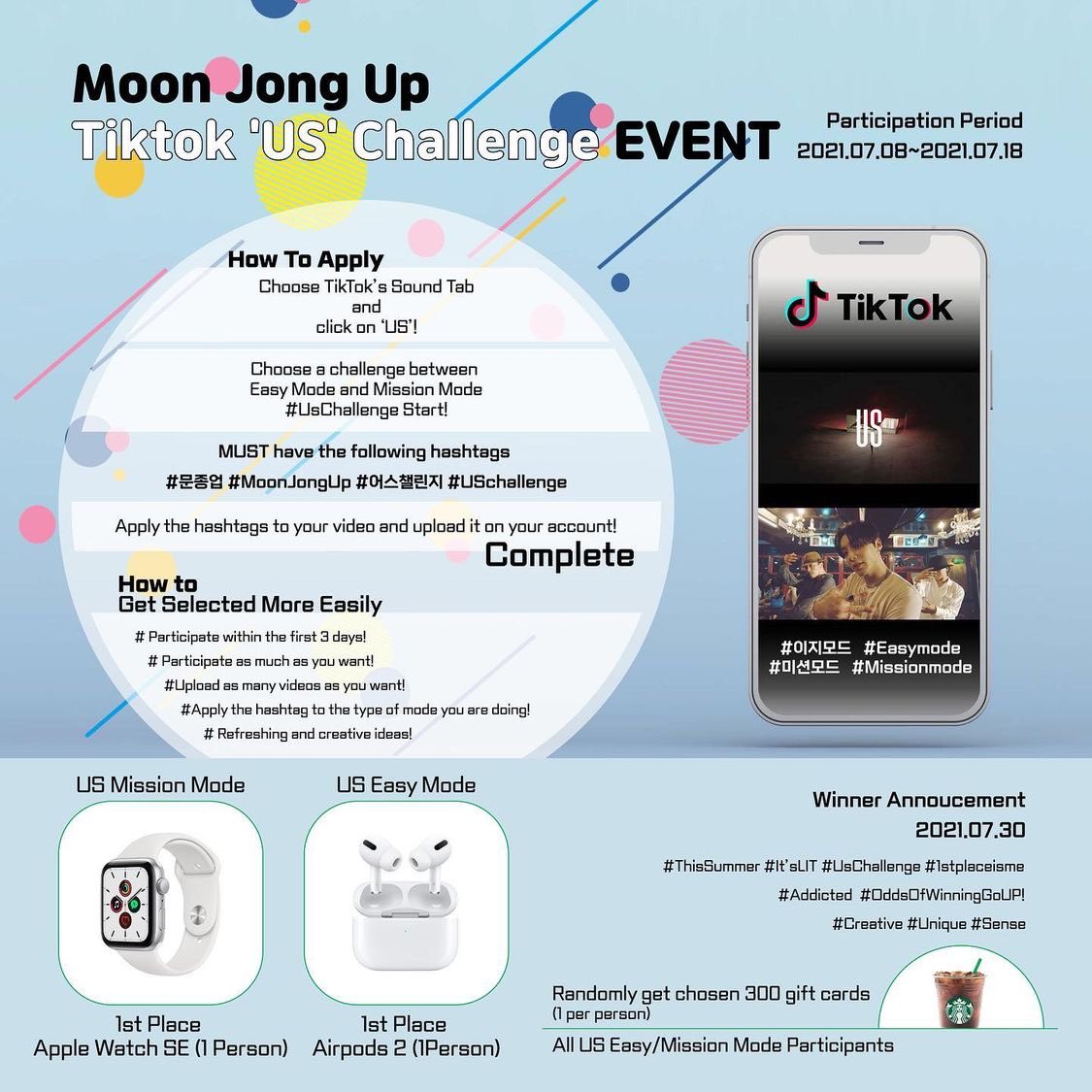 koenamz's tweet image. (photo) moonjongyeup - 210707
“ ใครจะทำ tiktok challenge กับผมมั่ง 🙋🏻‍♂️
⠀
รางวัล
▫️US รางวัล Mission Mode ยอดเยี่ยม : Apple Watch SE (1 คน)
▫️US รางวัล Easy Mode ยอดเยี่ยม : Airpod2 (1 คน)
▫️สุ่มแจกบัตร Ice Americano ของ Starbucks สำหรับคนที่ร่วมกิจกรรม #UsChallenge (300 คน)
(ต่อ)