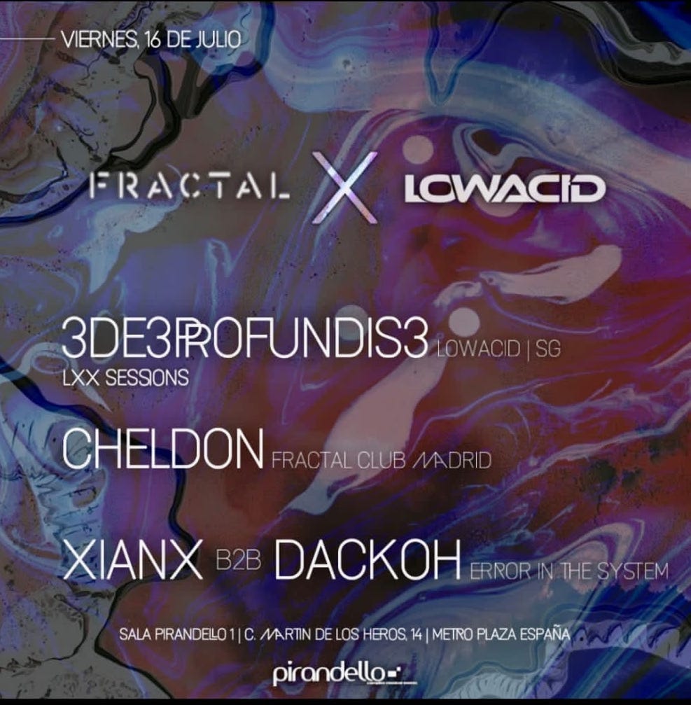 SALA PIRANDELLO - FRACTAL VIERNES 16 JULIO

Apúntate en lista EN EL SIGUIENTE LINK  DE NUESTRA BIO 👆

Apúntate en lista online aquí 👉🏼: salapirandello.com/venta-de-entra… 

INFO + RESERVAS 667773327

#salapirandello