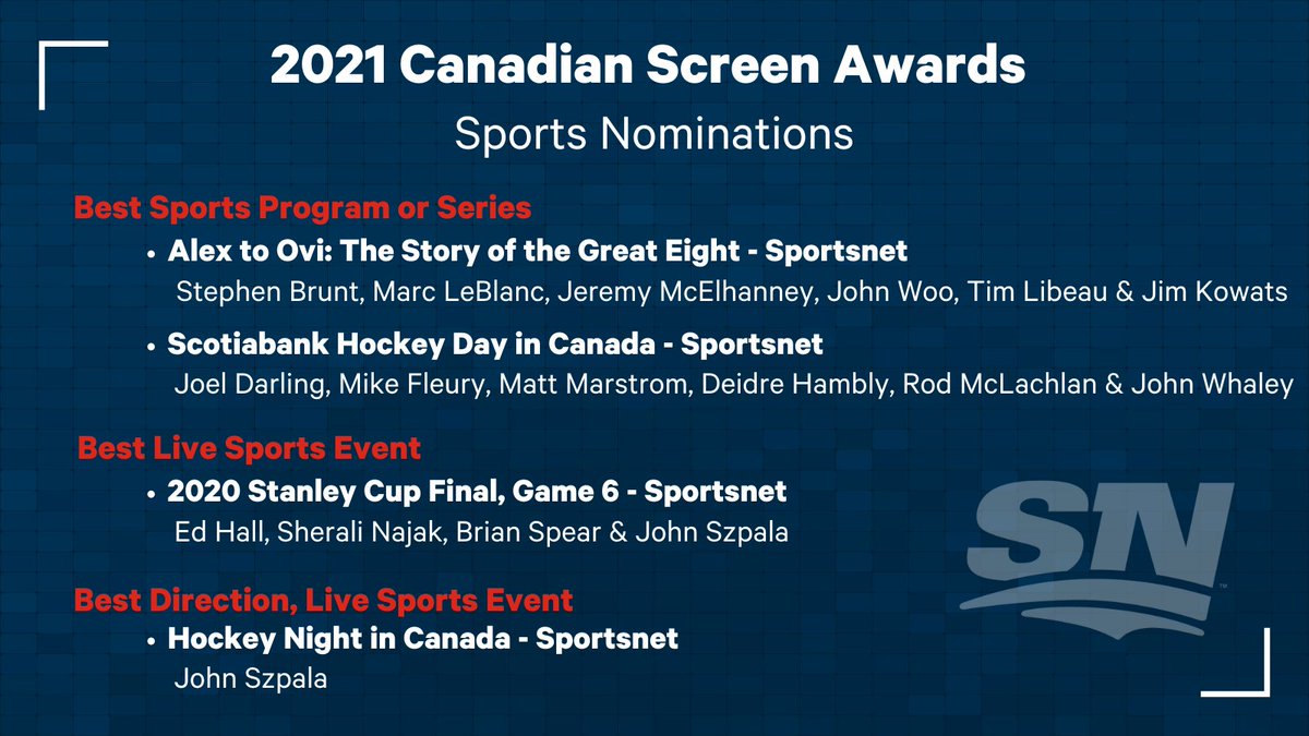 SportsnetPR's tweet photo. π« @Sportsnet's #CdnScreenAwards nominations also include: https://t.co/C982c9WraA