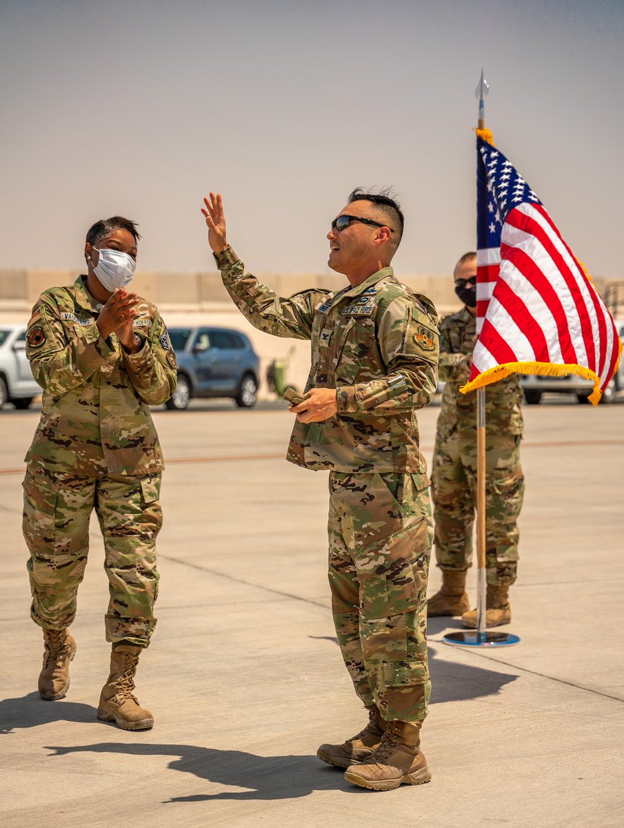 Congratulations to Col. Robert Bonner, 379th MSG commander, and Lt. Col. Marshalria Vaughans, 379th CS commander, on their transfer from the @usairforce to the @SpaceForceDoD! Lead our future #Guardians! #SemperSupra