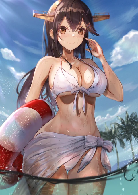 パーカーなしバージョン
ビキニ榛名ちゃん差分イラスト完成しました🙂
#艦これ 