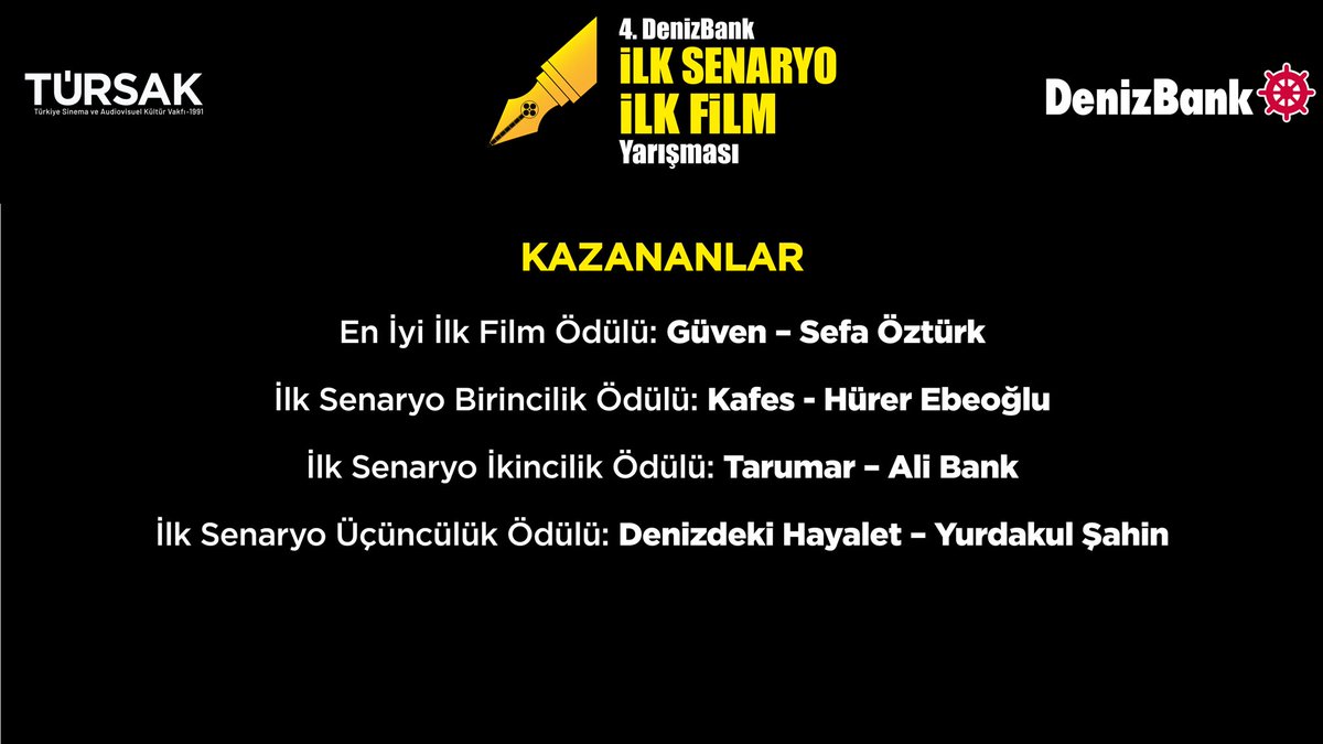 TursakVakfi's tweet image. And here are the winners of the 4th DenizBank First Script First Movie Competition. 🏆 We would like to congratulate all the winners and participants of our competition, and thank our preliminary and main jury members.  👏🏻
#FirstScript #FirstMovie #Script #Movie #DenizBank