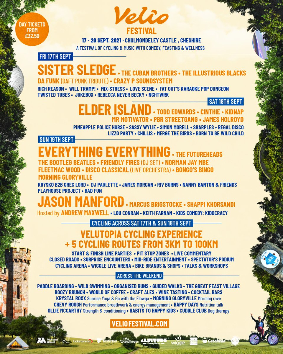 DAY SPLITS REVEALED 🥳🚴‍♀️

Whether you want to party to <a href="/SisterSledge_/">Sister Sledge</a> on Friday, ride the Velutopia on Saturday or laugh with <a href="/JasonManford/">Jason Manford</a> on Sunday, you have an epic adventure waiting to be discovered ✨

Day tickets from £32.50 - veliofestival.com