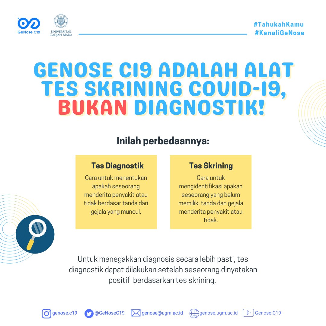 GeNoseC19's tweet photo. Halo Kawan GeNose! #TahukahKamu bahwa GeNose C19 merupakan alat skrining bukan diagnostik, seperti apa perbedaannya? Yuk simak gambar berikut!

#GeNoseDukungProkes #GeNoseC19 #Genose #KenaliGeNose https://t.co/KNjJGXReRo