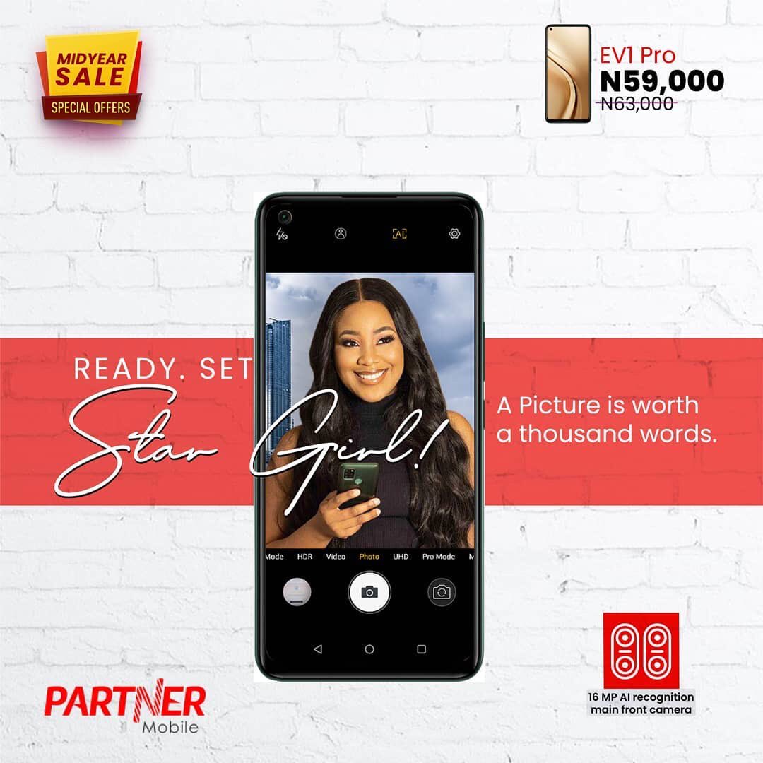 crco's tweet photo. The @PartnerMobileNG mid year sales are here again. Buy one EV1 Pro and own a free Mobile phone alongside other exciting gifts. ๐๐๐ #EricaXPartnerMobile #EricaNlewedim #InsideLifeWithErica #MTVBaseInsideLifeErica https://t.co/dh9AGn9k4Z