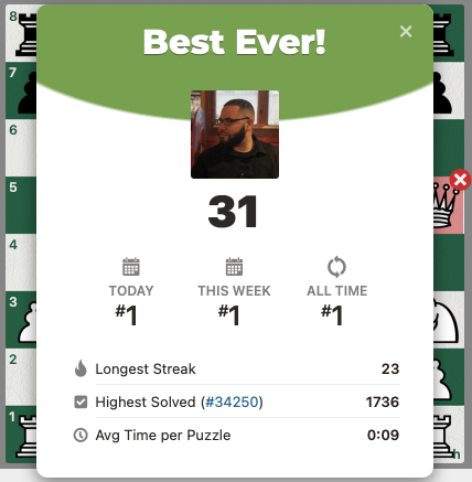 👀👀👀 Got 31 on puzzle rush 5 minute run... okay bruh, we moving... but also now have to work on patience again... I dislike growth and decay patterns... lol <a href="/realchesscoach/">ChessCoachNet</a> <a href="/gmcanty/">James Canty III</a> <a href="/CalculatedChess/">Philly Fischer</a> <a href="/HarlemKnite/">HarlemKnite</a> #PuzzleRush #chess #ChessWorkout #improvement #SoundBodySoundMind