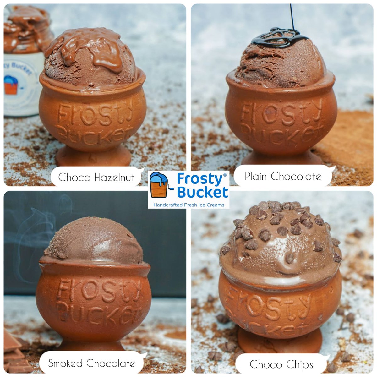FrostyBucketIN's tweet photo. Who said #Chocolate is just one flavour😍 
Tell us what is your fav? 

#WorldChocolateDay 

For orders:
7977048914
https://t.co/ihdu58nDhr
https://t.co/8WhdcKaj4D
https://t.co/mu3d8pUaD4 

#FrostyBucket #HandCrafted #IceCreams
#Coolhad #Frostories #Frostasy #FrostShakes https://t.co/1KYB53Z6qc