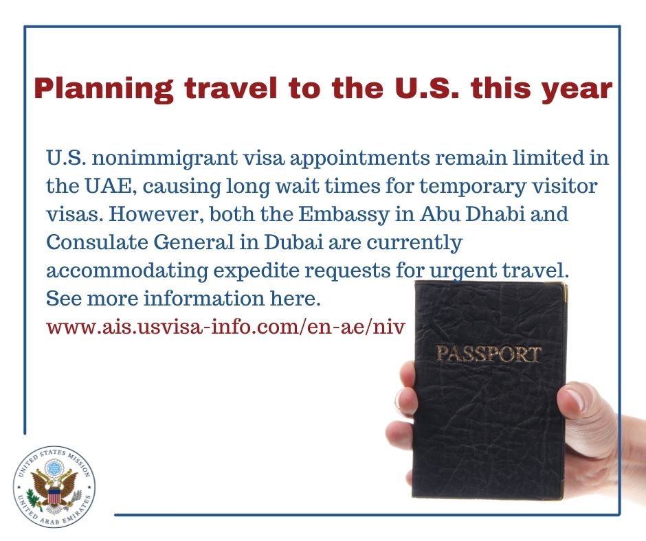 US Mission to UAE on Twitter "U.S. nonimmigrant visa appointments
