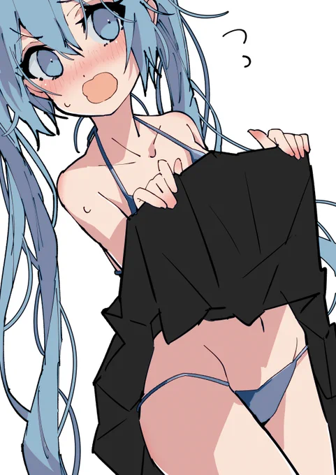 中に水着を着込んでるとはいえ、全部脱ぐ前に見られて恥ずかしくてとりあえず隠すんだけど隠せてないミクさん。

#ビキニの日 
(大遅刻) 