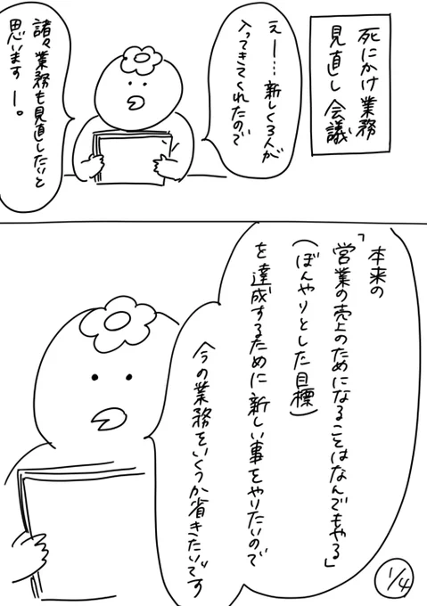 【社会人3年目】220人の会社に5年居て160人辞めた話
149「業務見直し会議 1」
昨日間違えて投稿したのであげ直しさせてくださいー。
#漫画が読めるハッシュタグ #エッセイ漫画 