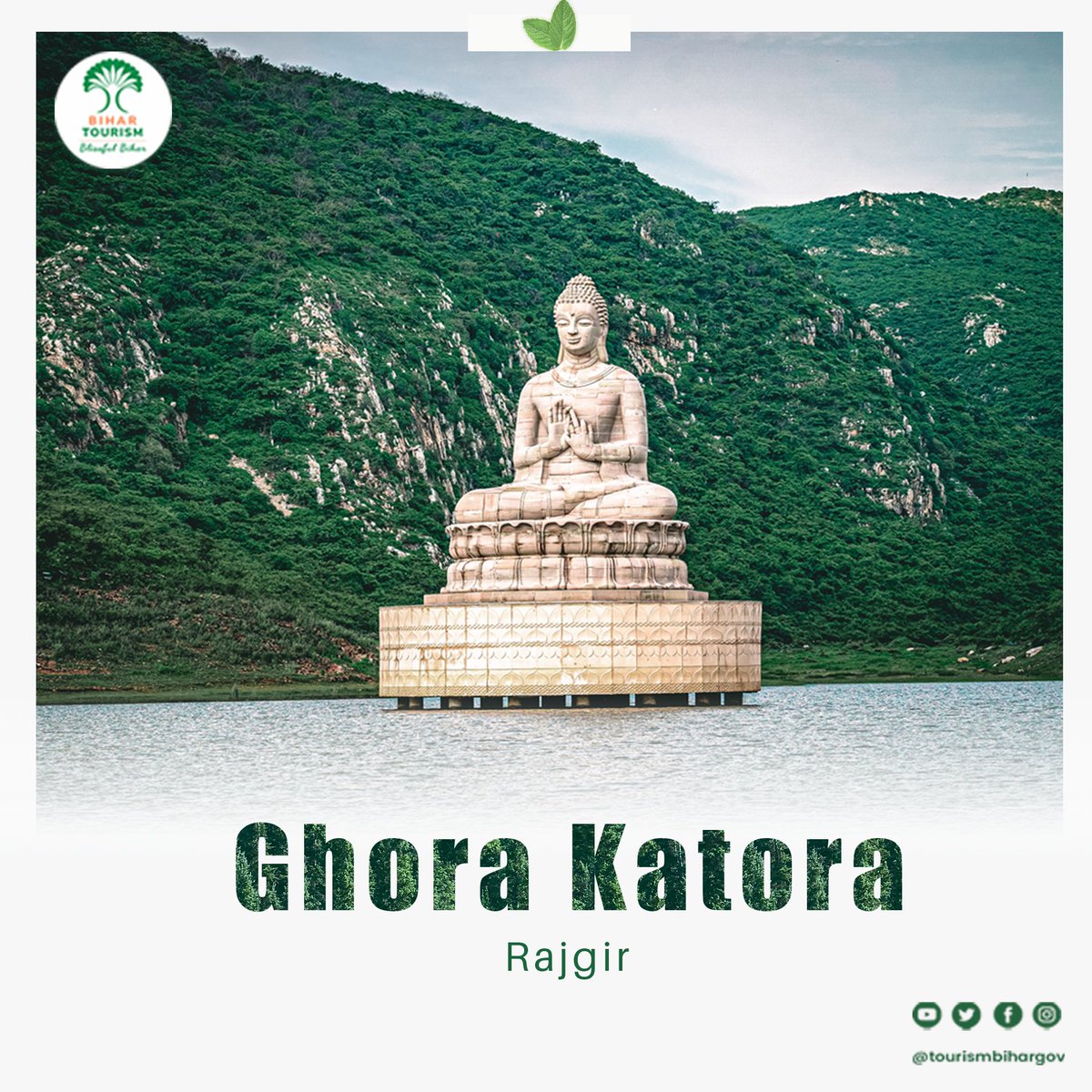 TourismBiharGov's tweet photo. ‘#GhoraKatora’ is a natural #lake surrounded by green mountains &amp; an idyllic Buddha statue is placed in the midst of it. The scenic glory of this site is soothing for eyes.
#Rajgir #Bihar #BiharTourism #BlissfulBihar #ecotourism #VanMahotsav #dekhoapnadesh #biharwiththrillophilia https://t.co/p9HEQvLZmX