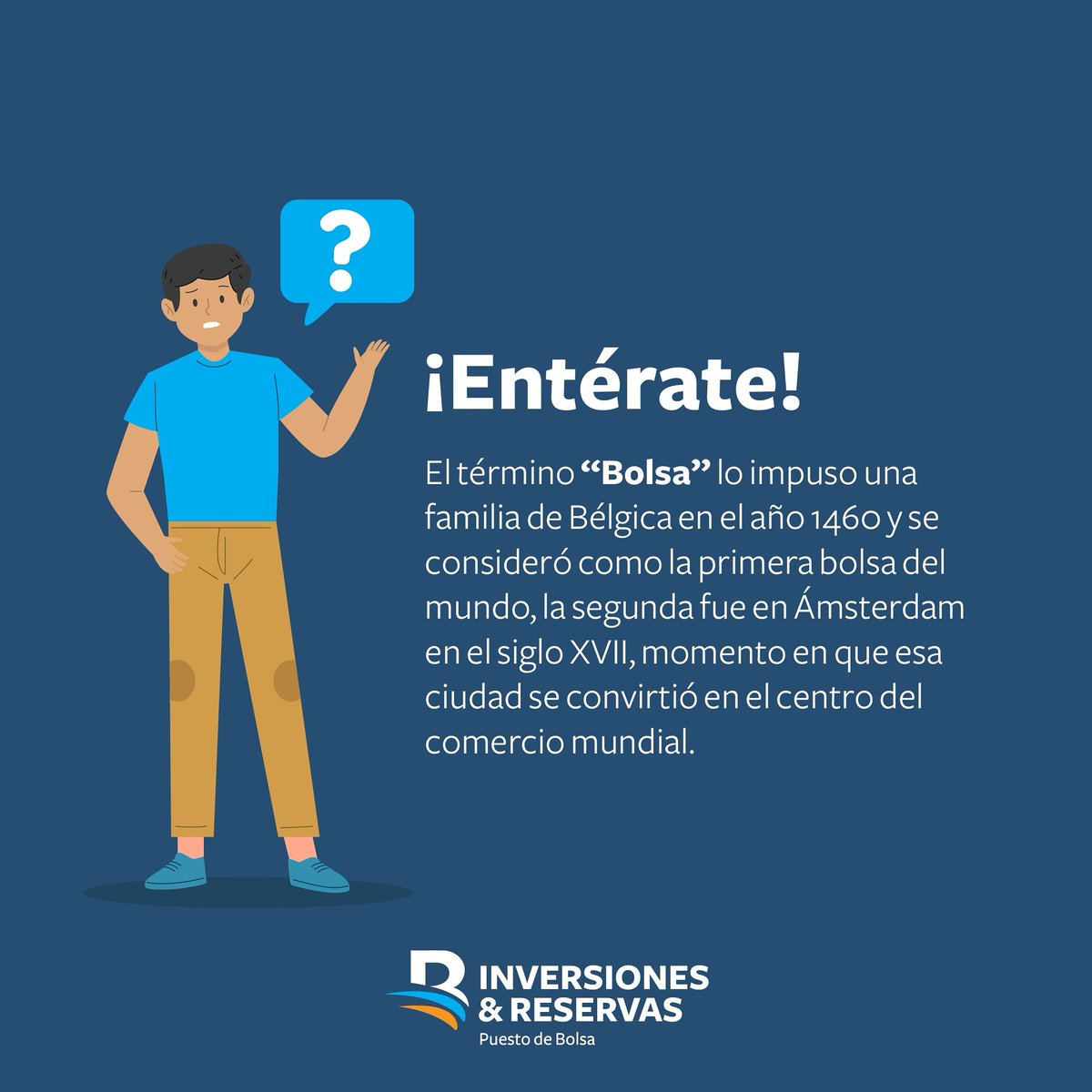 InvReservas's tweet photo. La palabra "Bolsa" realizó un gran recorrido desde el viejo mundo hasta República Dominicana, nos alegra que forme parte de nuestro vocabulario financiero. #Invierteconconfianza #Inversión #PuestodeBolsa https://t.co/yqSyLCcTJT