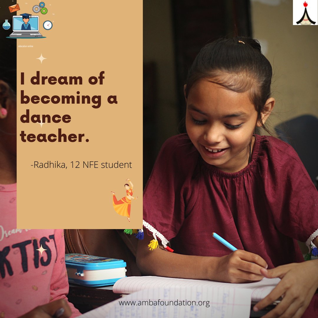 FoundationAmba's tweet photo. Radhika says, “If I study, I aspire to be a dance teacher when I grow up.”

Let’s join our hands in making her feel loved and secure to be able to dream her dreams.

How would you encourage her?

https://t.co/2HJGBn3dyB https://t.co/WepEl2EqnI