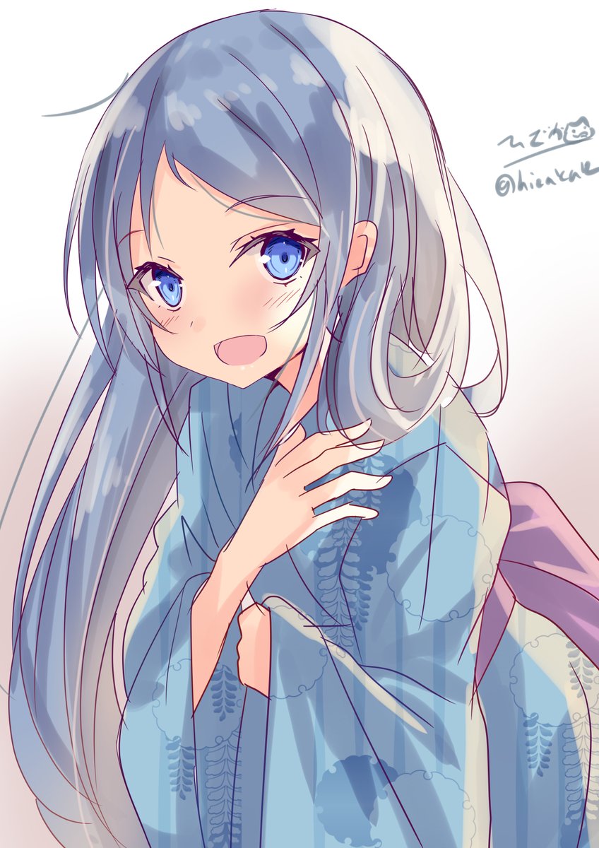 samidare (kancolle) 1girl long hair blue eyes japanese clothes solo kimono blue hair  illustration images