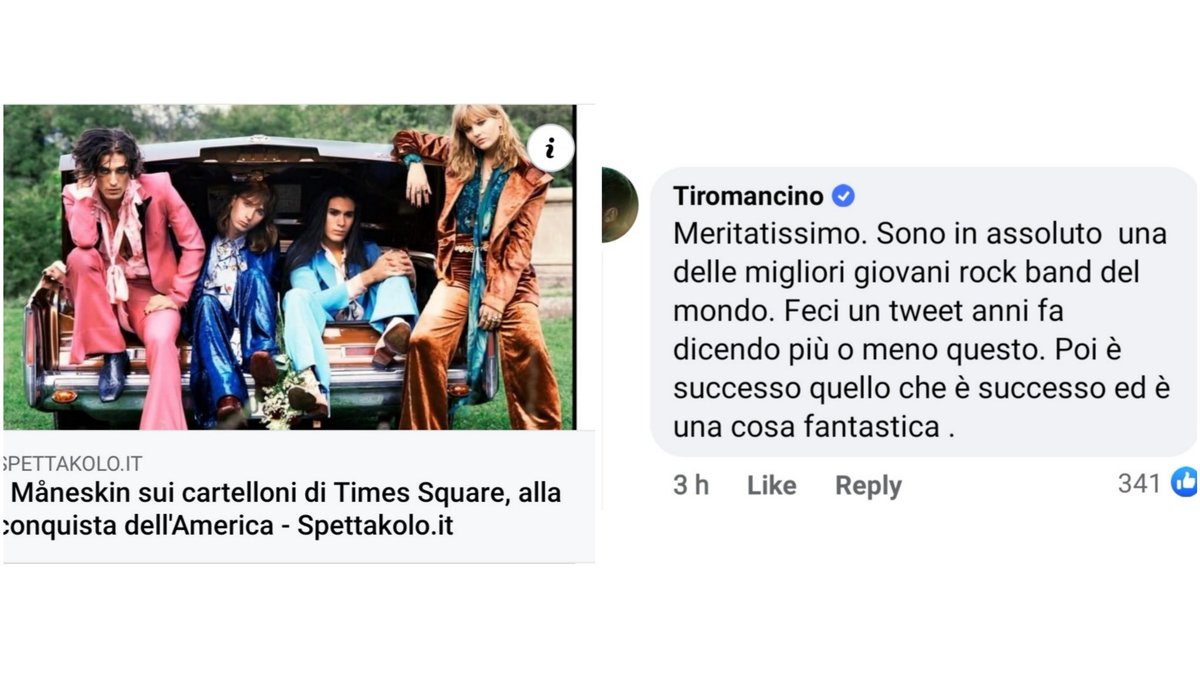 Tiromancina's tweet image. Perche Fede è un grande indiscusso.
Anche per questo, gli piacciono I Maneskin 🤟⭐❤️
@Tiromancino @thisismaneskin @Spettakolo_mag
#timessquare #hitman #foreverman #greatrockband #Facebook