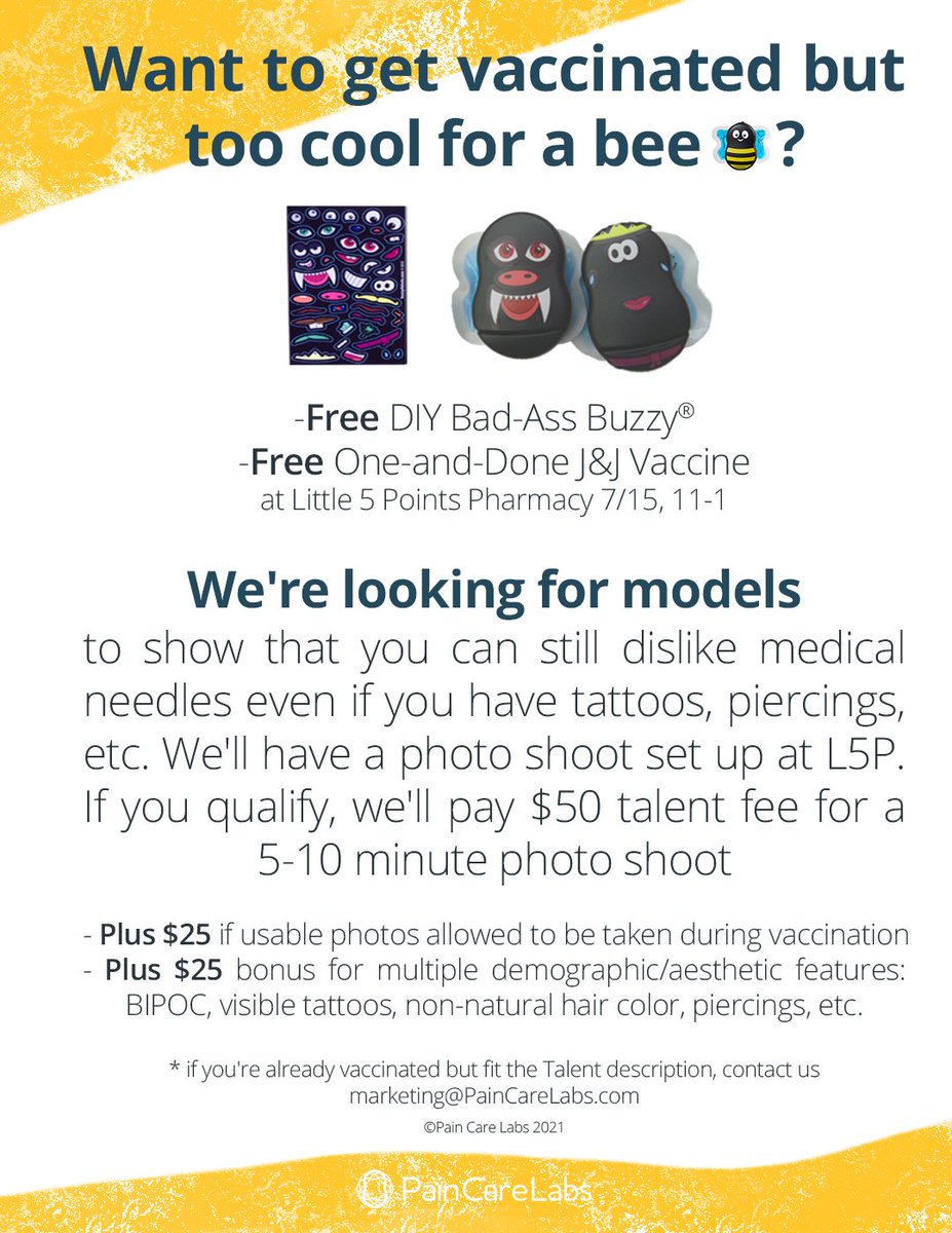 To those in the Atlanta, GA area who have not yet gotten vaccinated, we are looking for talent.

Contact marketing@PainCareLabs.com if you're interested.