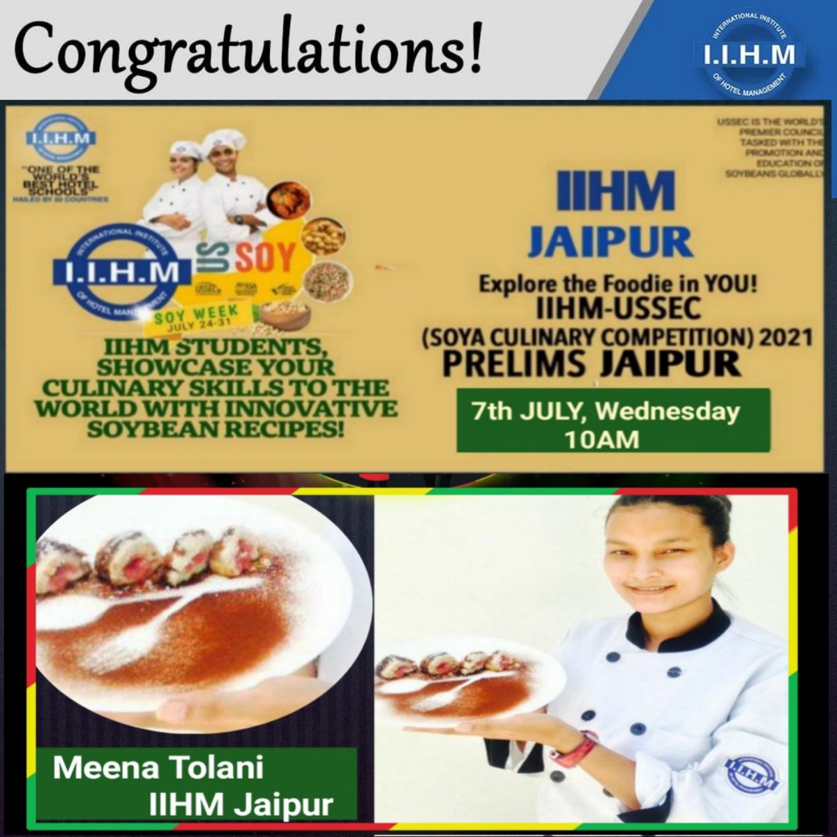 iihmjpr's tweet photo. Heartiest Congratulations and Best Wishes to all the Top 9 semi Finalists from @iihmjpr Campus for IIHM & USSEC Culinary competition 2021.
@IIHMHOTELSCHOOL
U.S. Soybean Export Council - @USSEC
#youngchefs #IIHMChefs #iihmbest3years #iihmhotelschools #culinaryarts https://t.co/fE3Z05xdJH