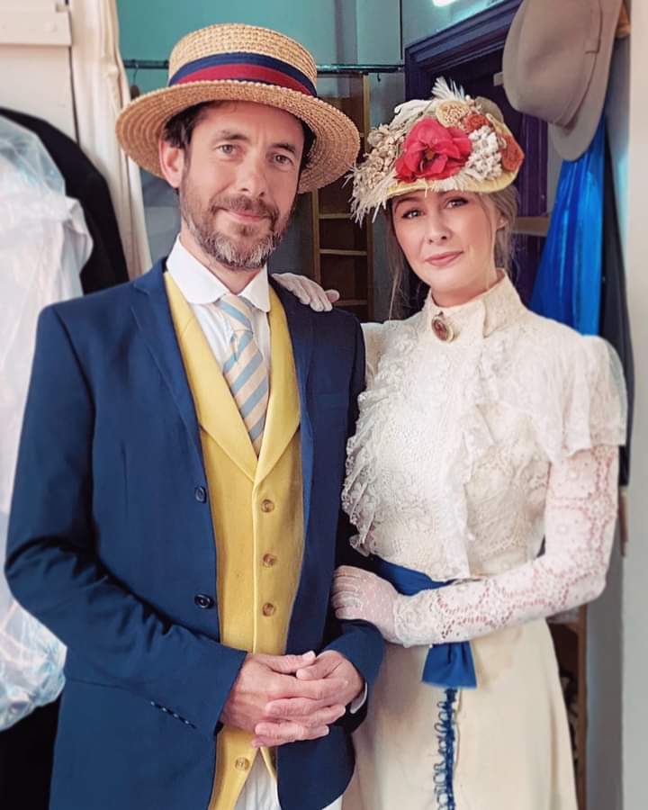 HGSColin's tweet photo. Steven Maddocks and Jess Taylor of @GdnSubTheatre in the dressing room before going on for a brilliant first night of The Yalta Game at @GatehouseLondon last night. Hooray! https://t.co/GYiWLGKnht