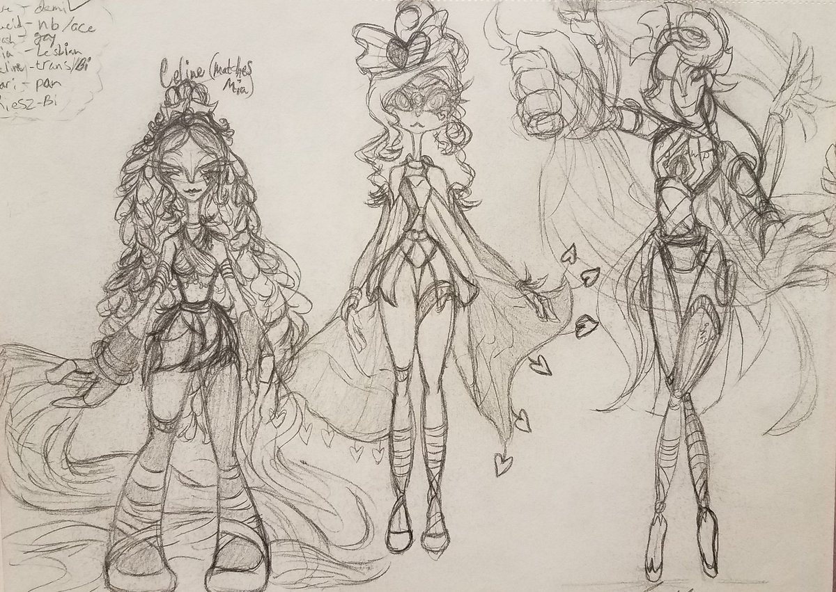 merluvli's tweet photo. @VinylCityPride @RuneSho These were a couple of my concept sketches for the dancers' outfits in my 2page spread! You can tell I was planning on including Riesz, but ultimately switched her out with Yiruk and kept Lucid and Mari in the back! https://t.co/rMFsnS8z6I