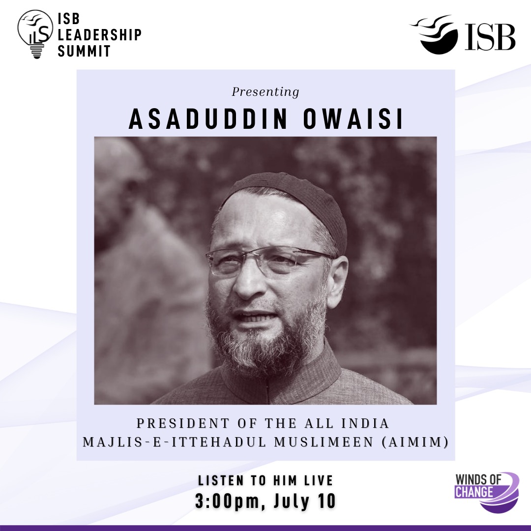 Maheboobbagwan1's tweet photo. .@asadowaisi is a 4-time Member of Parliament and President ofย @aimim_national. Catch him at ISB's Leadership Summit as he talks about the state of political opposition in India on July 10, 2021, at 3 PM.ย #ILS2020
@ISBedu https://t.co/qsyR86sK1K