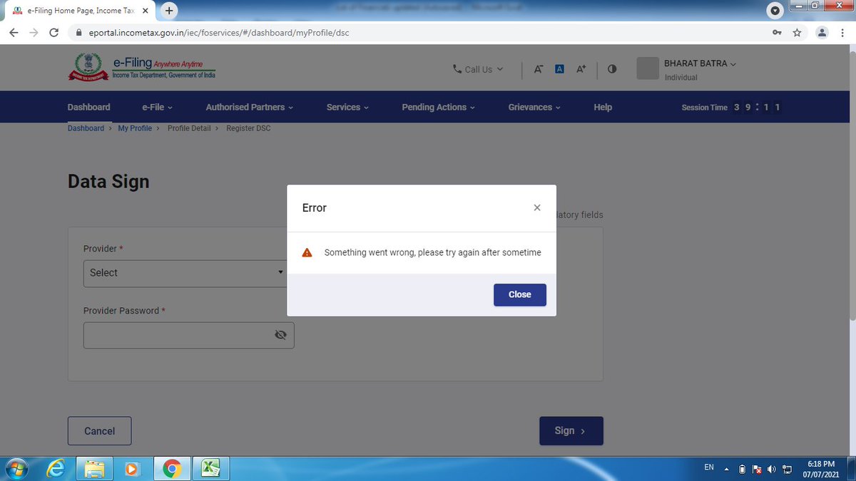 arya_lalit's tweet photo. Unable to register DSC.
#incometaxportal new portal is not working https://t.co/4mt6wpnV0L