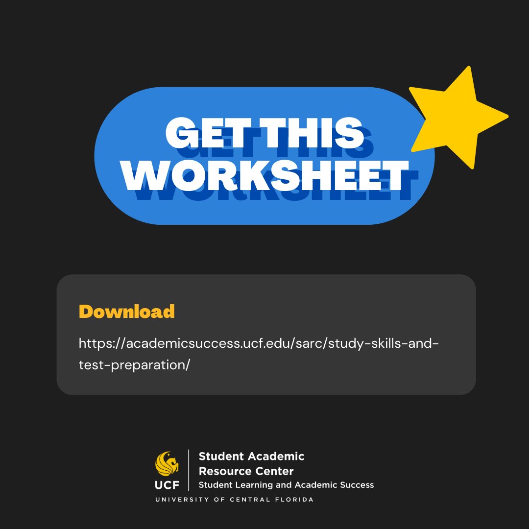 UCFSARC's tweet photo. Are you unsure about how to study for your classes? 📚Check out our featured worksheet of the week and SARC's study skills video to learn about the different types of studying. #UCFSARC #WorksheetWednesday #Summer2021 #ACECoaching #OnlineResources #StudySkills #TestPrep #ChargeOn https://t.co/RFoDhLeB2I