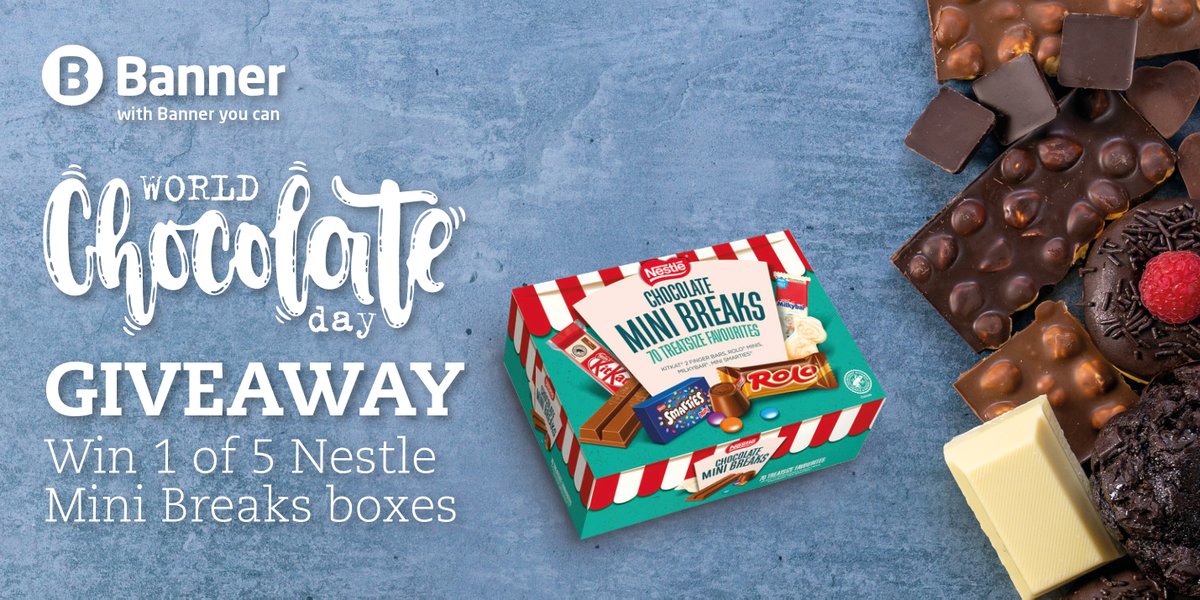 Banner_1's tweet photo. Happy #WorldChocolateDay 🍫
To celebrate, 5 lucky #winners will receive a box of @Nestle Mini Breaks in our #giveaway 

To #Enter:
✔️ Follow us
✔️ Retweet this post

Enter by 23:59 on 08/07/2021 - Good luck! 🍀

#WorldChocolateDay2021 #WIN 🍫 https://t.co/gXTf6jk486