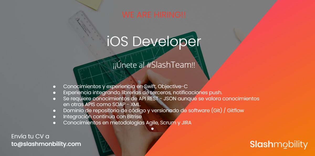 slashmobility's tweet photo. Buscamos un crack del #desarrolloiOS. ¡Únete al #Slashteam! Aplica aquí https://t.co/SgCYALTCcc
 #ofertaempleo #DeveloperJobs #developer https://t.co/wqnyG5vln2