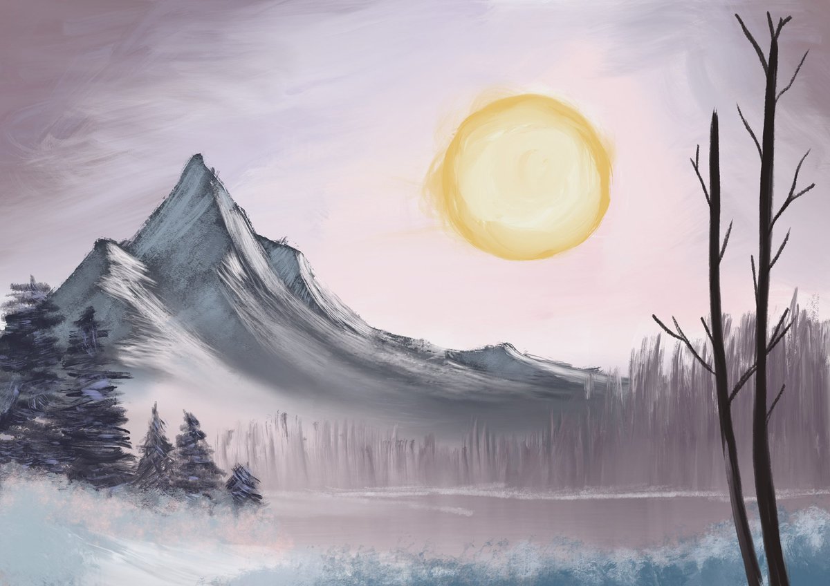 ChloeLeighArt1's tweet photo. I recreated my acrylic Bob Ross work digitally! Instead of picking the colours manually I mixed and smudged them the best I could to find the right shade/hue.
Bob Ross is a legend.
#art #artists #procreateart #procreate #digitalpainting #bobrosstutorial #bobross #jazza #paint https://t.co/pZnSZKt6SP