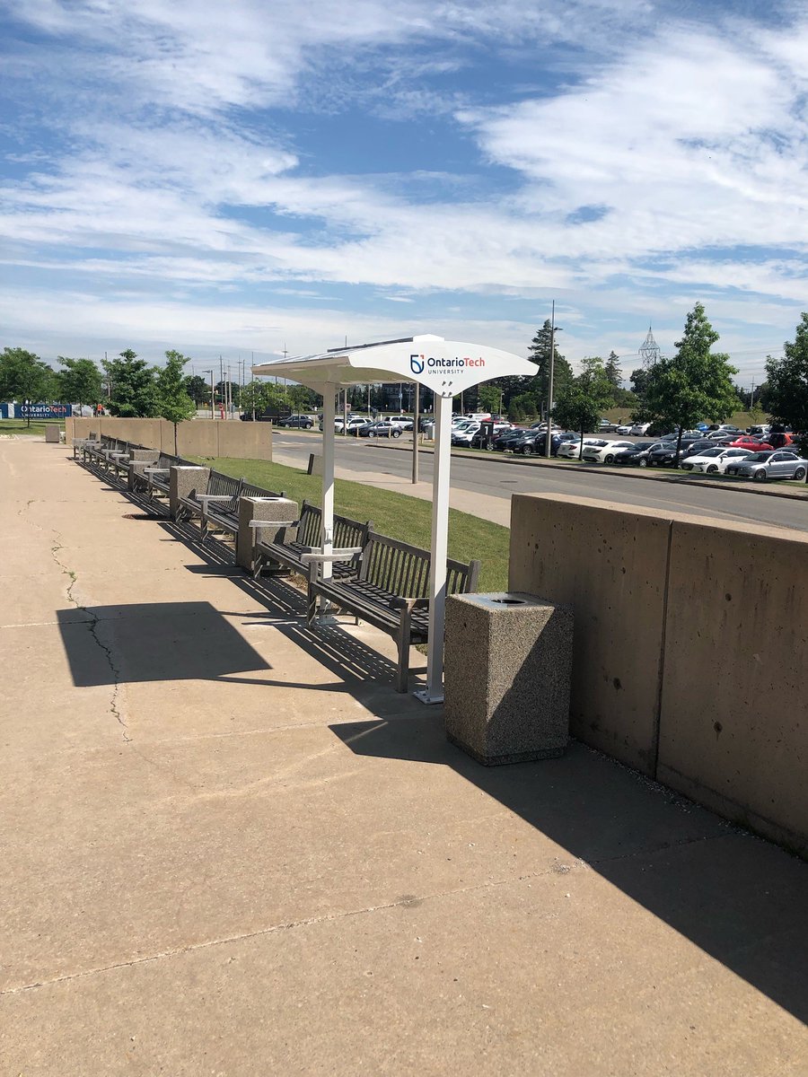 ontariotech_u's tweet photo. You may notice some powerful new additions to campus when you return this fall. 

These solar trellises help us create a more sustainable campus, reduce our carbon footprint and provide our community with additional charging spots for electronic devices. https://t.co/HghbgbZbHT