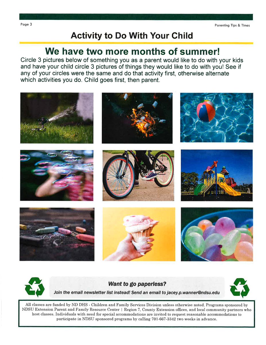 NDSUextBurleigh's tweet photo. Check out the latest summer parenting tips!

Please use this link: https://t.co/ENnx7epoMq to sign up for the parenting classes offered this summer. https://t.co/Qhl1ZmW5OO