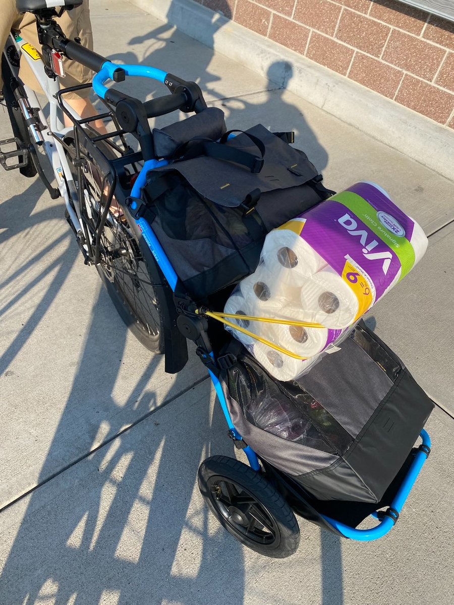 First time biking to get groceries (aka #quaxing). I'd like to thank @kroger for keeping a great produce section, and @CityofJeff for building infrastructure that reminds me of my own mortality. (You can just barely make out my @TheWarOnCars sticker). @seepeoplebike @BurleyDesign