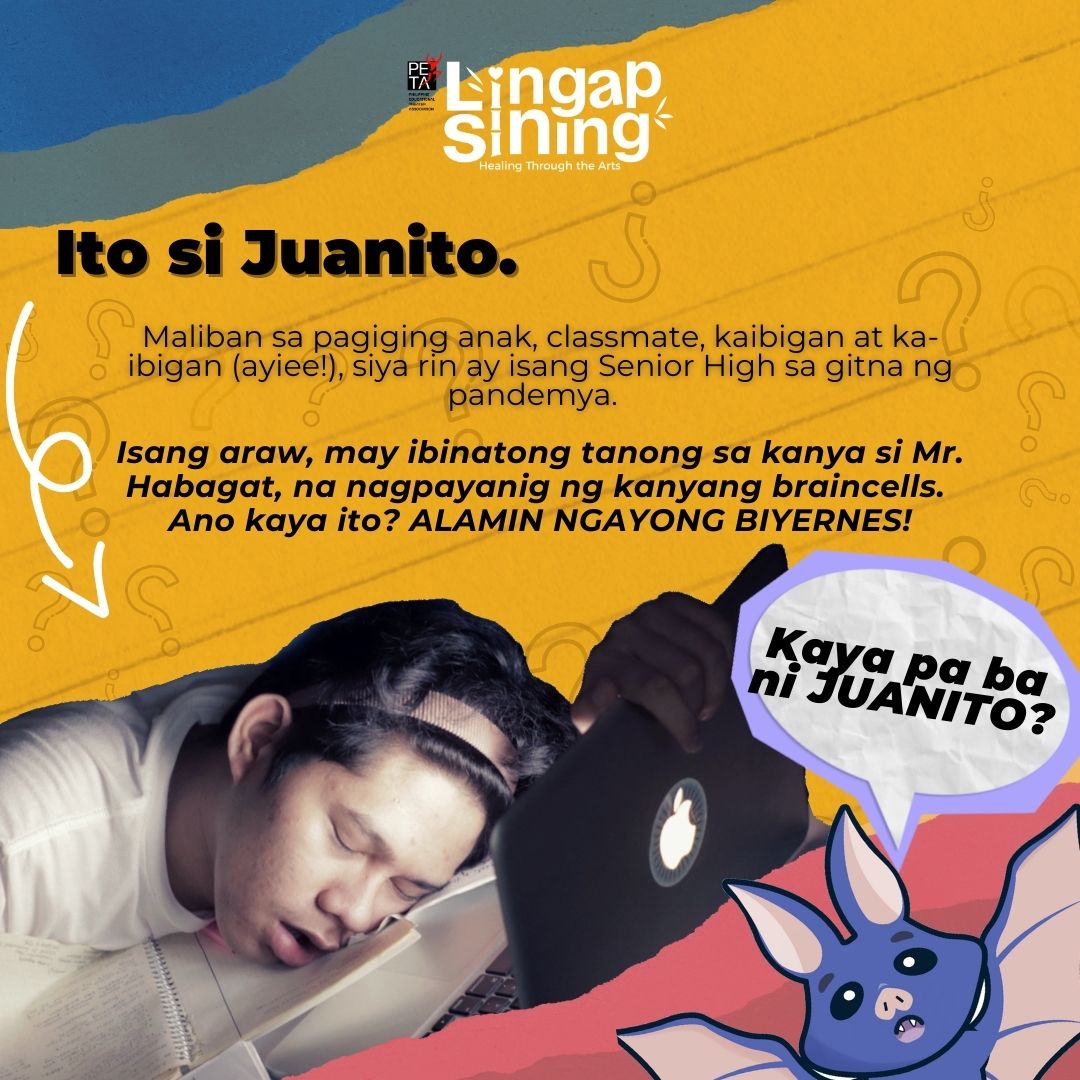 lingapsining's tweet photo. Ano kaya ang problema ni Juanito?๐ค Abangan ngayong SABADO!
#LingapSining #RakTheVote" https://t.co/4BlNsdO4LG
