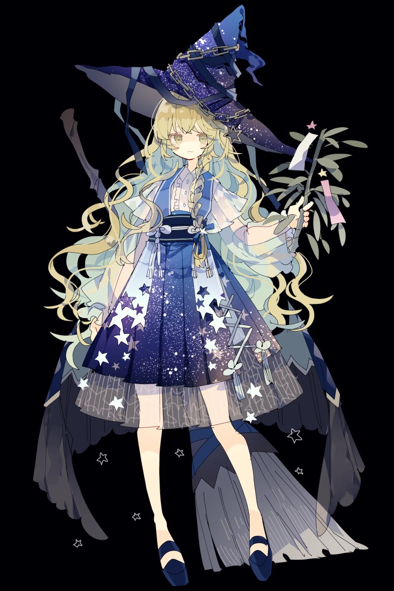kirisame marisa 1girl solo long hair hat blonde hair witch hat blue footwear  illustration images