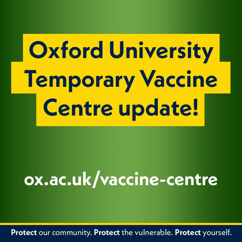 It takes just a few minutes to get your first COVID vaccination at our walk-in centres, and we're open to everyone aged 18 or over (for first jabs only). At Iffley Road Sports Centre, OX4 1EQ, and the University Club on Mansfield Rd, OX1 3SZ. ox.ac.uk/vaccine-centre