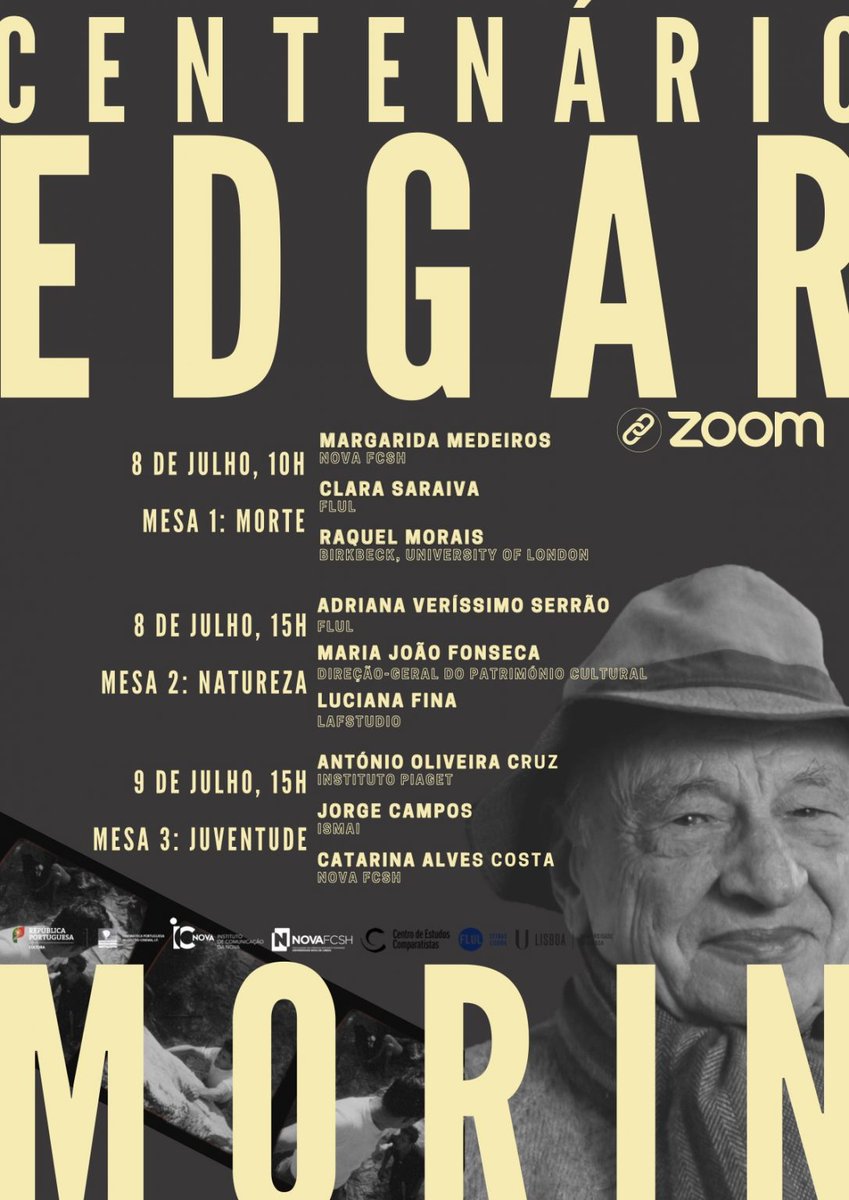 📌Amanhã, assista ao Centenário de Edgar Morin: Cinema, Educação e Transdisciplinaridade. Uma  iniciativa do ICNOVA/NOVA FCSH/Cinemateca Portuguesa e FLUL.
Programa e Resumos:  bityli.com/lBlps
Link do Zoom para todas as sessões
videoconf-colibri.zoom.us/j/87893195698?…