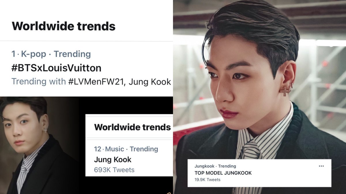 WORLDMUSICAWARD's tweet photo. #BTSxLouisVuitton trends at #1 worldwide alongside #LVMenFW21 and #JungKook! 💪👨‍🎤💥🥇🌎👑💜 https://t.co/HfBksnzgLG