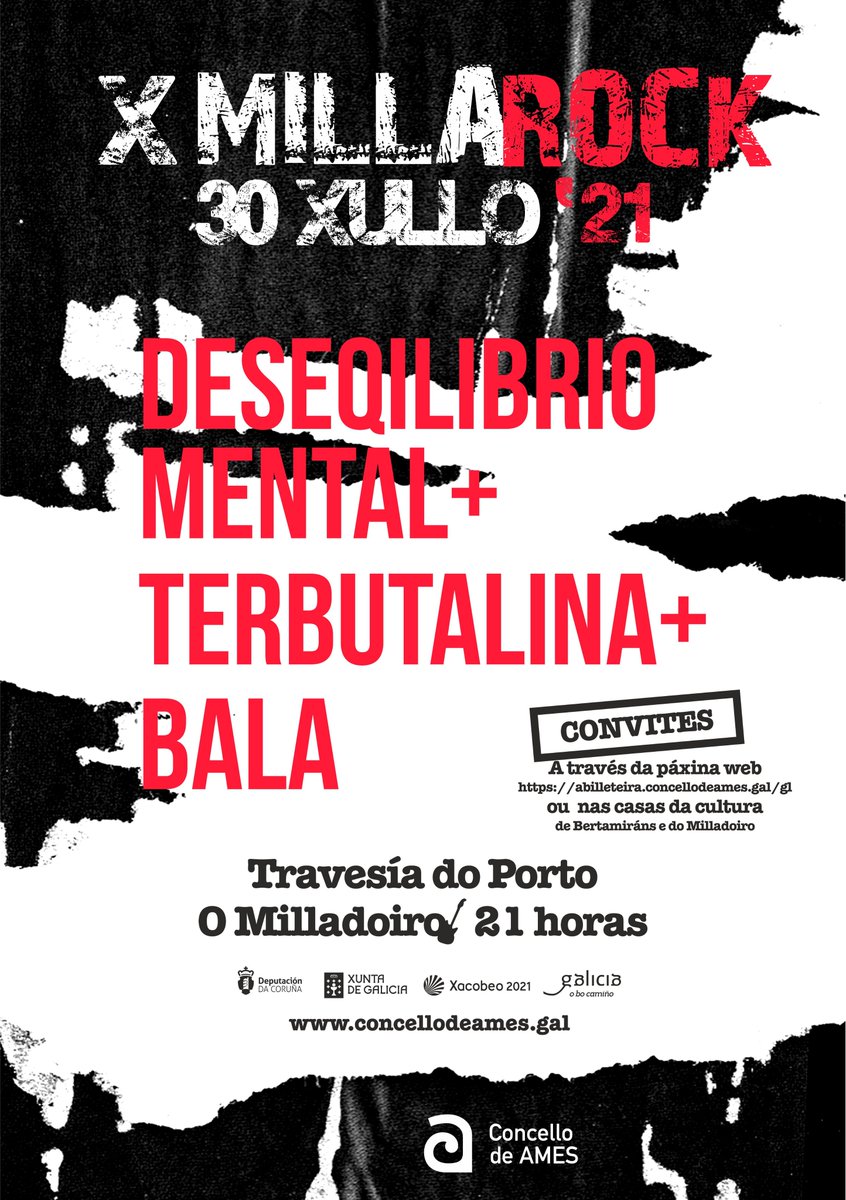concellodeames's tweet photo. 🔝Cartelazo para a Xª edición do #Millarock o 30 de xullo: #DesequilibrioMental #Terbutalina e #Bala.
🎸Unha cita fiel ao seu espírito de "congregar grupos da comarca, rock en galego e mulleres”, segundo dixo na presentación a concelleira @naticouceiro. 
🔗https://t.co/JxjbWMeNFK https://t.co/2LvIXogf3V