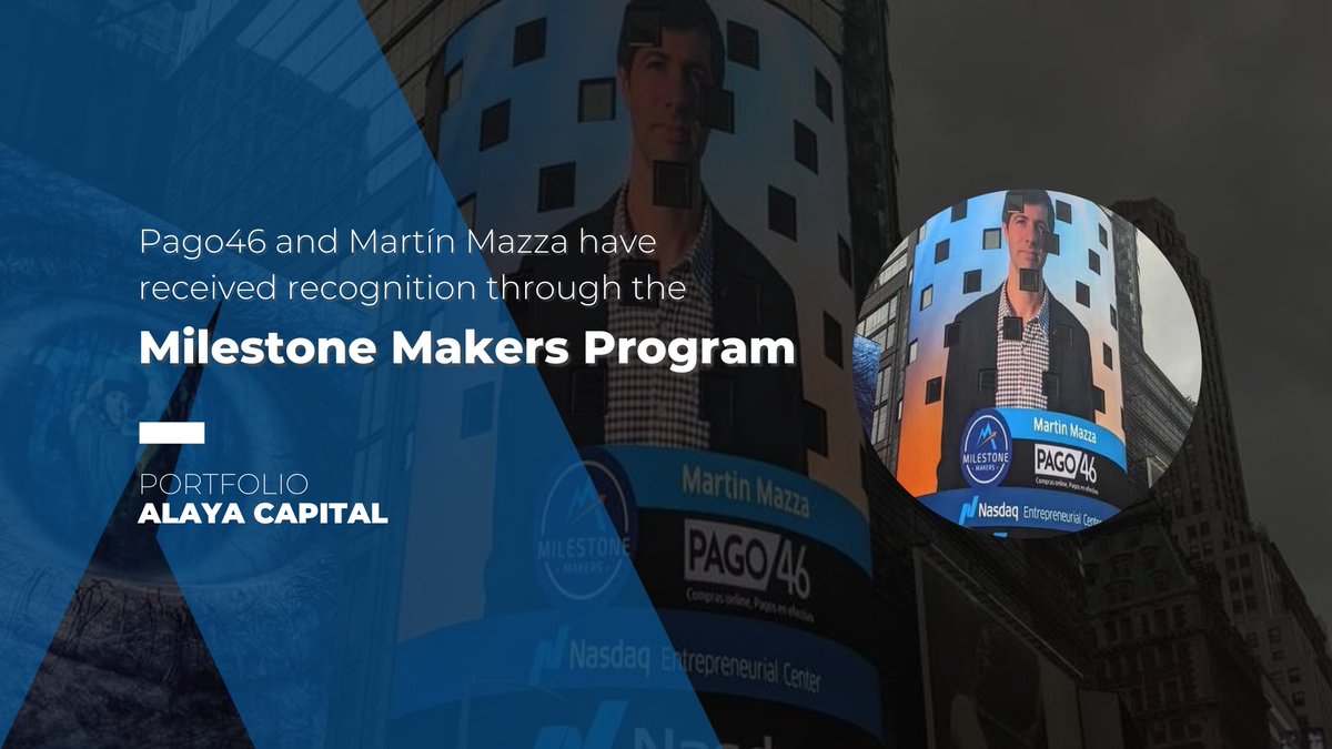📣<a href="/Pago46/">PAGO46</a> and Martin Mazza have received recognition through the Milestone Makers program by the <a href="/Nasdaq/">Nasdaq</a> for contributing to financial inclusion and reducing inequality across the globe. We are so proud of supporting companies that create a significant impact👏