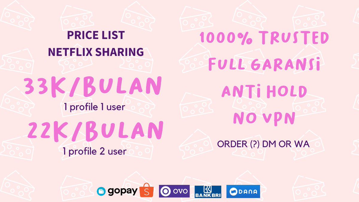 supaxyt's tweet photo. @exin_id langsung dm @taroocheese_ yukkk

🔥NETFLIX SHARING READY🔥

⛔FULL GARANSI
⛔TERMURAH 
⛔ANTI HOLD
⛔NO VPN
⛔PROSES CEPAT 

Payment : Dana, Ovo, Gopay, Shopeepay

https://t.co/xoSBD7x8jO https://t.co/I9gCvOca6u