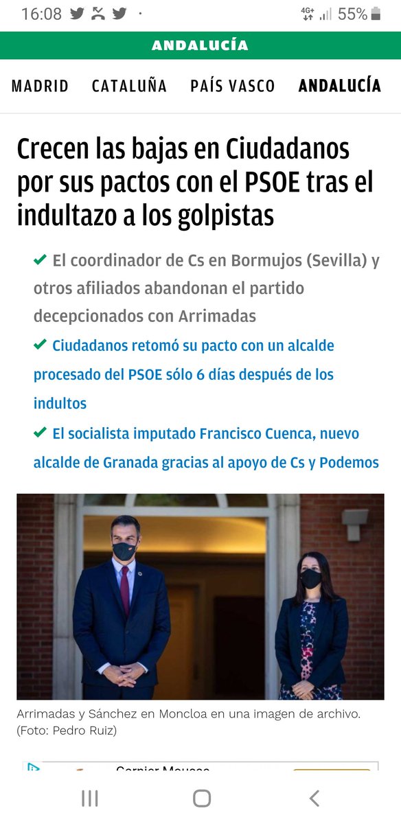 En Bormujos @JuanMarin_Cs autoriza la vuelta al gobierno de <a href="/Cs_Andalucia/">Ciudadanos Andalucía</a> con un alcalde procesado por corrupción. Mientras  <a href="/CiudadanosCs/">Ciudadanos 🇪🇸🇪🇺</a> <a href="/InesArrimadas/">Inés Arrimadas</a> <a href="/BalEdmundo/">Edmundo Bal</a> consienten y callan. Hoy su coordinador local dimite por coherecia y dignidad ⬇️  okdiario.com/andalucia/crec…
