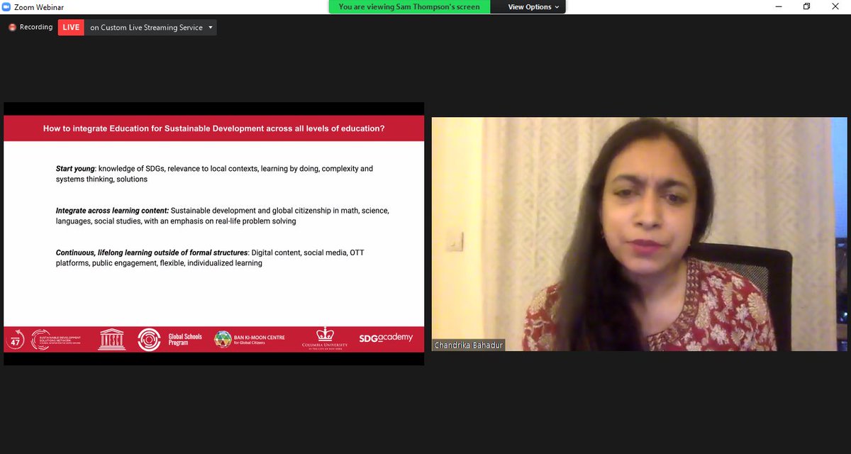 ajmerkidivya's tweet image. Start young, use system thinking, break functional silos, involve them are some of the ideas @Chandrika0501 shared on integrating #ESD across all levels of education. #HESI Special event. #HLPF2021 @SDG_Academy @UNSDSN