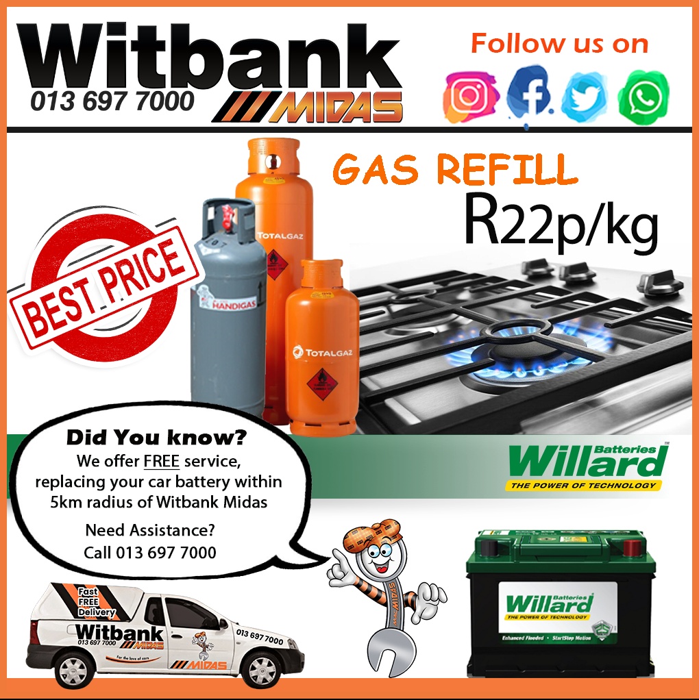 spareswisewtb's tweet photo. Gas Refill ONLY R22p/kg at Midas Witbank!
Lowest Price Guaranteed!
#gasrefill #handigas #Totalgaz #WillardBattery #bestpriceguaranteed #witbankmidas #freeservice #witbank https://t.co/LV8sRkaf6O