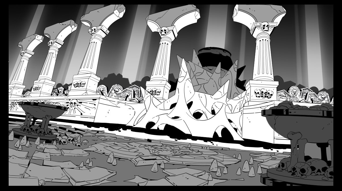 This was actually the first layout I worked on per Spencer's advice. At the time I only had a couple of screenshots, gameplay clips, and assets to reference from, so I tried to stick close to the art style of the game since it was so distinct and stylized.