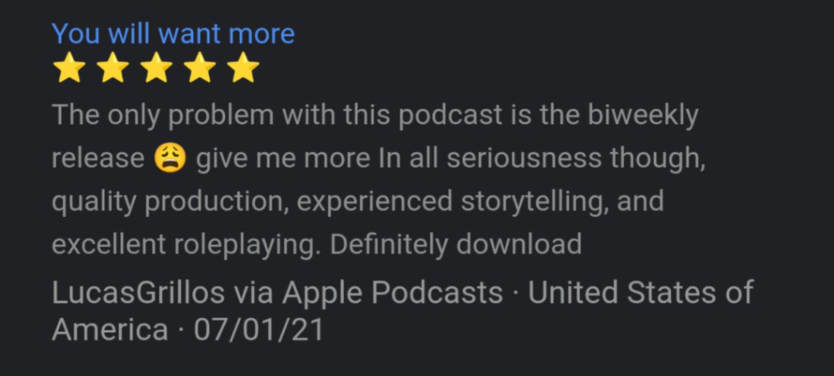 DimensionPod's tweet image. Thank you so much Lucas for the lovely review! 🥰

It's not really the same, we know, but at least you can get some #SeveredFate action on #DimensionDoor's off-weeks 😉

Seriously: it makes our day every time we see a new review! ❤️

#ActualPlay #Pathfinder #SupportIndiePodcasts